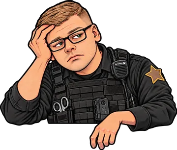 Aaron in a black outer carrier with a shoulder star, leaning over the gold divider